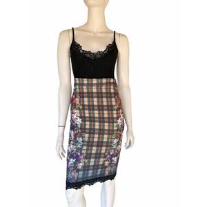 Zara Trafaluc Dress Lace Top With Plaid & Flowers Cotton Mix Size S